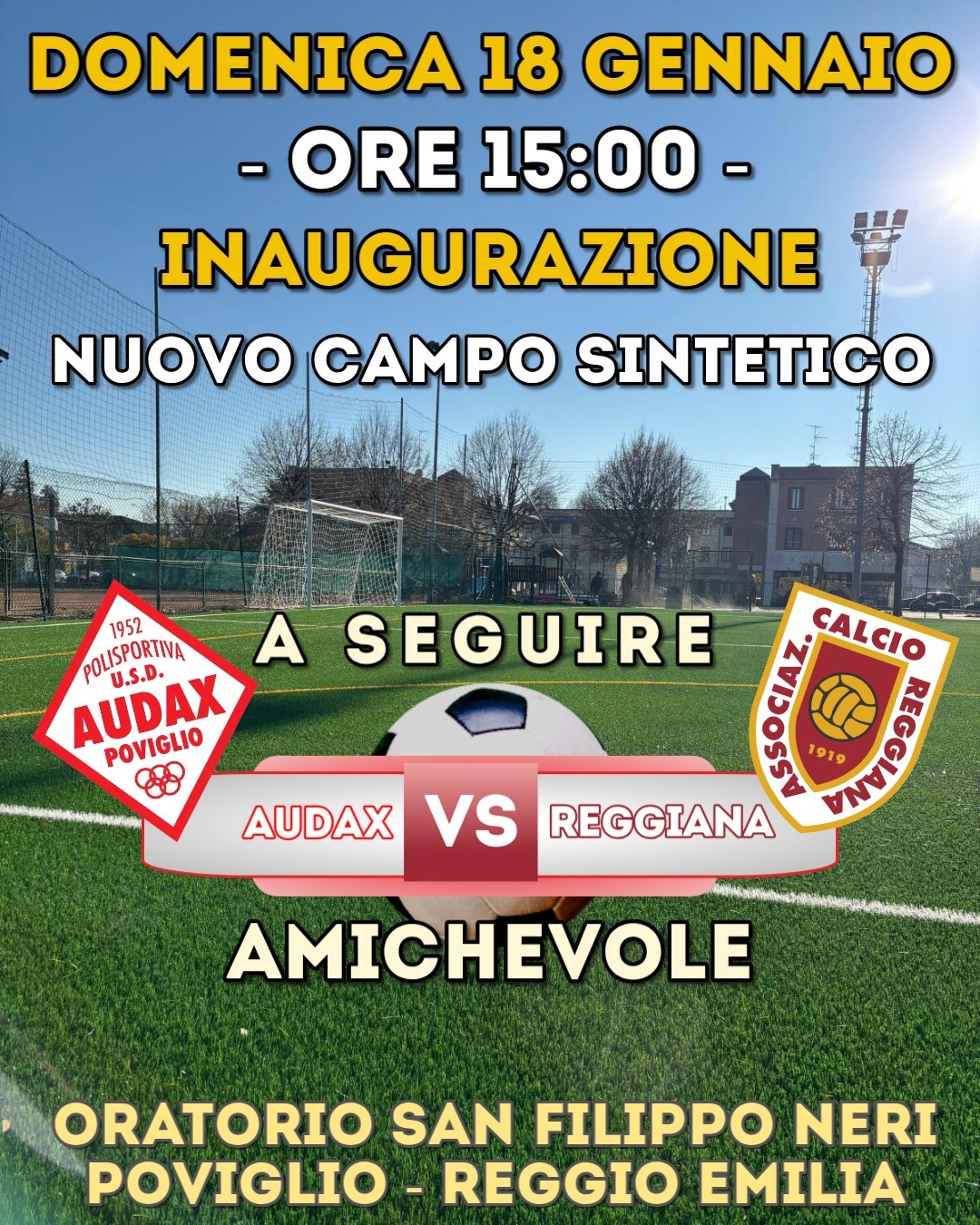 Inaugurazione del nuovo campo da calcio in sintetico - Domenica 18 Gennaio 2026 ore 15.00, Oratorio di Poviglio