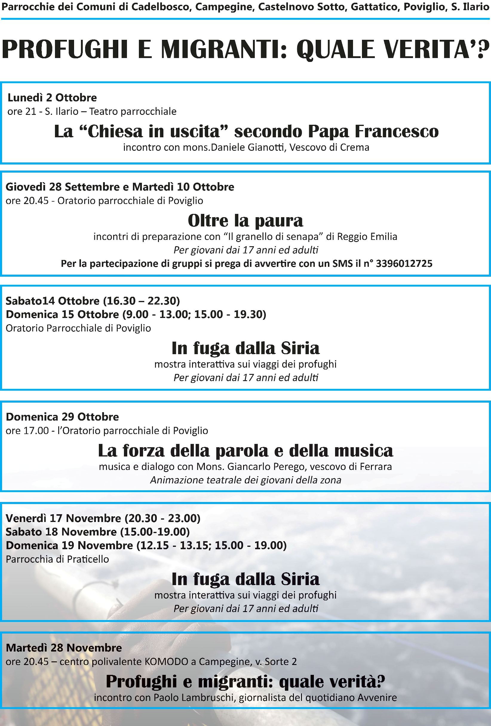 Profughi e Migranti: quel verità? - Settembre Ottobre Novembre 2017 - Parrocchie di Cadelbosco, Campegine, Castelnovo Sotto, Gattatico, Poviglio, S. Ilario
